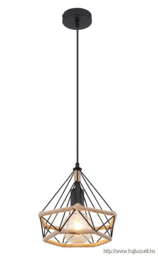 GLOBO 69029H2 Függeszték fém fekete alap, barna kenderkötéllel kombinálva. Ø:250, H:1500, fényforrás nélkül 1xE27