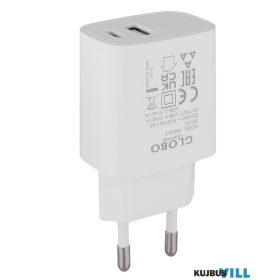   GLOBO 98699-5  Matt fehér műanyag, hálózati csatlakozó 5W 5V DC/1A, USB A és USB-C kimenettel, HxSzxM: 80x41x29mm