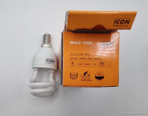 WIN-2 T2-es félspirál kompakt fénycső 7W, E14, 2700K KIFUTÓ