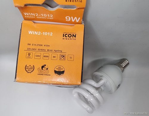 WIN-2 T2-es félspirál kompakt fénycső 9W, E14, 2700K KIFUTÓ