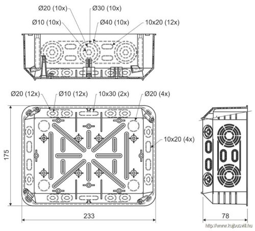 KT 250/L NB  Elosztódoboz+fedél gk.fal -1/12db