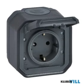   LEGRAND 069783L Plexo 55 falon kívüli 2P+F csatlakozóaljzat csapófedéllel, összeszerelt, csavaros vezetékbekötéssel, antracit