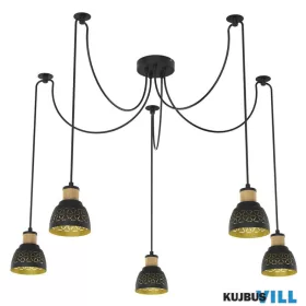   LUXERA 27525 MESCALA függeszték 5xE14/40W fekete-arany/világos fa