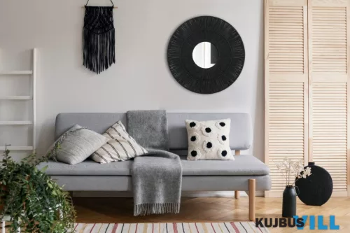 LUXERA 2580102 MANIKA fali tükör Ø80cm fekete kötél