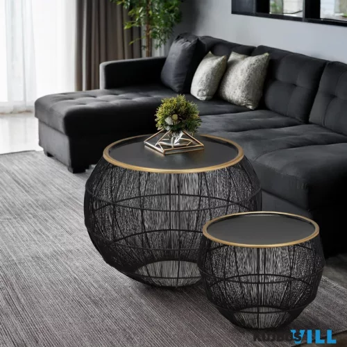 LUXERA 2750102 KAMIKA kisasztal 2db/szett Ø55cm ↕41cm; Ø40cm ↕30cm fekete-arany