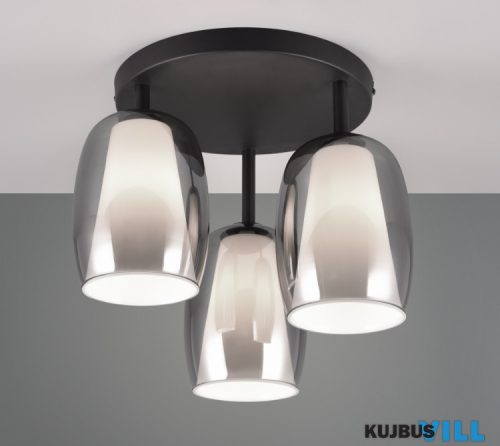 TR 617500354 BARRET mennyezet lámpa/3 E14/10W Ø38cm ↑31cm fekete, füst üveg