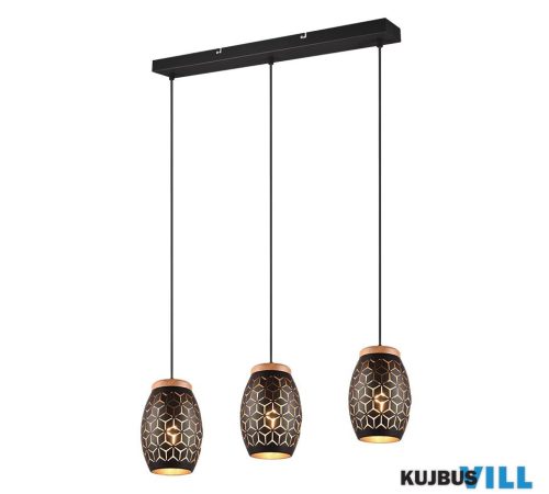 TR R31573080 BIDAR függeszték excl.3xE27 ↔65cm ↗15cm ↕21,5cm, max.150cm ∅15cm fekete-arany