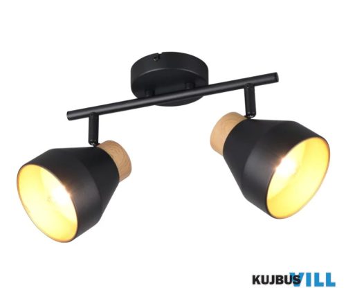 TR R81922032 VALENTIN spotlámpa excl.2xE14/10W ↕21cm ↔32cm Ø11cm fekete/arany/fa utánzat