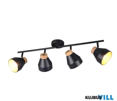 TR R81924032 VALENTIN spotlámpa excl.4xE14/10W ↕22cm ↔71,5cm Ø11cm fekete/arany/fa utánzat
