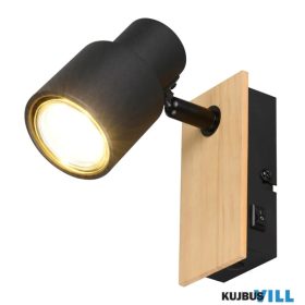   TRIO R81981732 PIERRE spotlámpa excl.1xGU10/10W ↕14cm ↔15cm Ø6cm matt fekete/fa utánzat