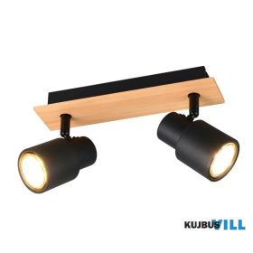   TRIO R81982032 PIERRE spotlámpa excl.2xGU10/10W ↕15cm ↔25cm Ø6cm matt fekete/fa utánzat