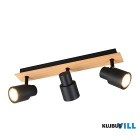   TRIO R81983032 PIERRE spotlámpa excl.3xGU10/10W ↕15cm ↔40cm Ø6cm matt fekete/fa utánzat