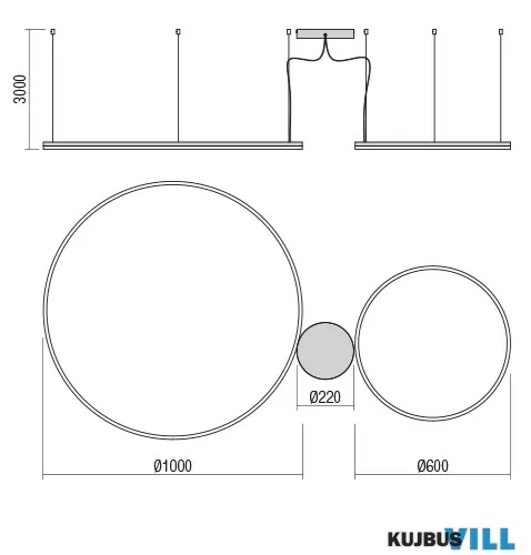 REDO 01-4905-TRIAC ORBIT SU LED 119W CCT3000/4000K D1000+600 SAND BLACK(4.1.2)-TRIAC