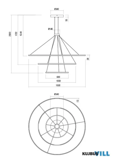 REDO 01-4922-TRIAC ORBIT SU LED 189W CCT 3000/4000K D1500+1000+600 BRASS(4.1.2)-TRIAC
