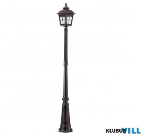 REDO 9654 YORK Kültéri álló lámpa 1 x 70W E27  antik fekete festés barna fénnyel, átlátszó