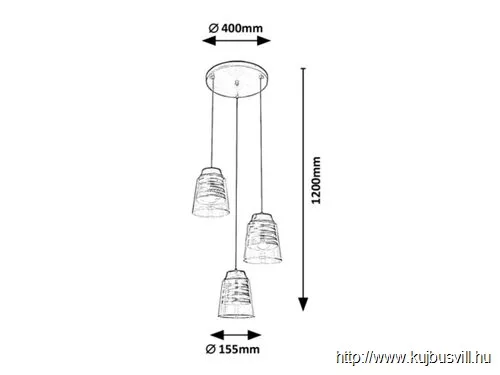 RÁBALUX 3545 Zenaida,bel.Függ.E27 3x MAX 60W,m.fekete