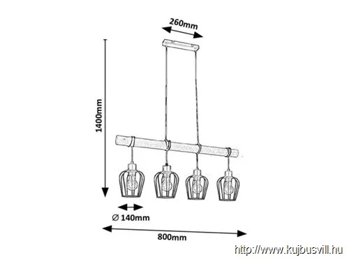 RÁBALUX 5247 Fabian,bel.függ.fém-fa,4xE27,m.fekete