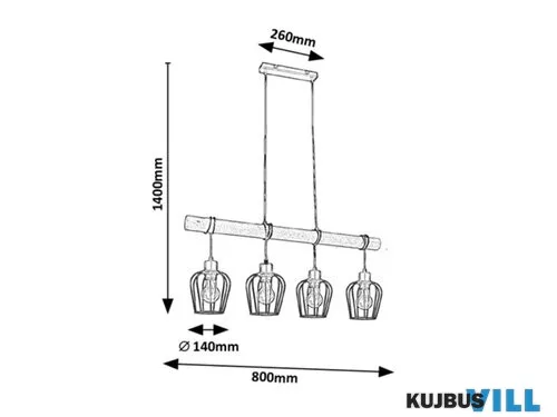 RÁBALUX 5247 Fabian,bel.függ.fém-fa,4xE27,m.fekete