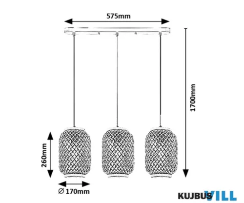 RÁBALUX 72093 Adalla,belt.függ. E27 3xMAX40W, L57,5cm