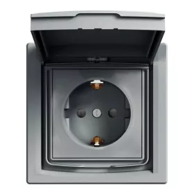   SCHNEIDER EPH3100362 ASFORA 2P+F csatlakozóaljzat, biztonsági zsalu, csapfedeles - IP44, kerettel, acél