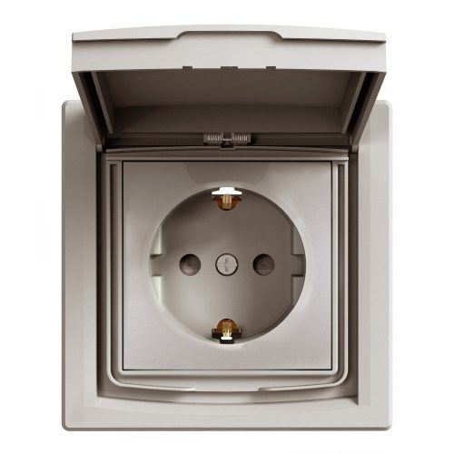EPH3100369 ASFORA 2P+F csatlakozóaljzat, biztonsági zsalu, csapfedeles - IP44, kerettel, bronz