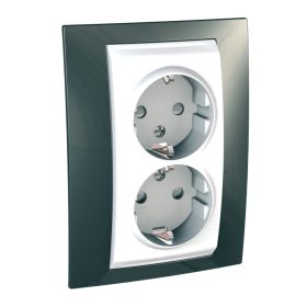   UNICA 2x2P+F csatlakozóaljzat, biztonsági zsaluval, csavaros bekötés, 16A, fehér/pezsgőszürke MGU63.067.824 KIFUTÓ