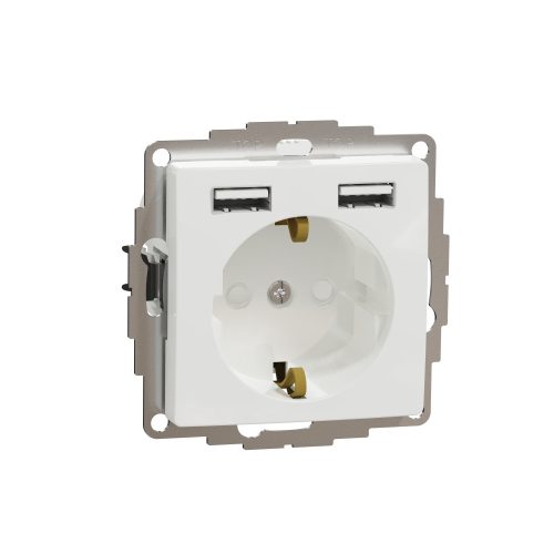 SDD111052 SEDNA 2P+F csatlakozóaljzat, BZS, kettős USB töltővel, rugós, 16A/2.4A, fehér