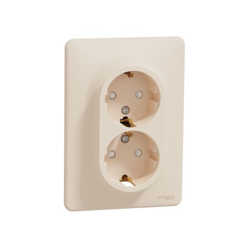 SDD312221 SEDNA 2x2P+F csatlakozóaljzat biztonsági zsaluval, csavaros bekötés, 16A, kerettel, bézs
