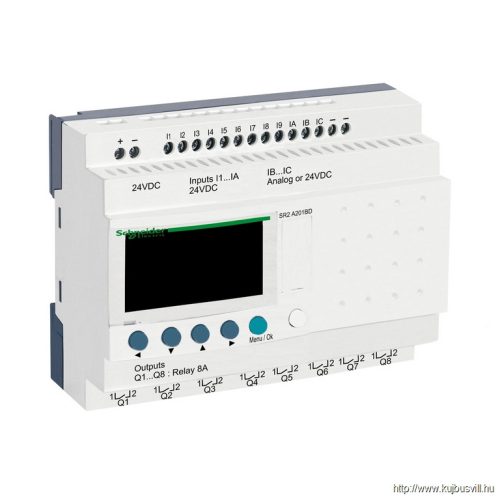SR2A201BD Zelio Logic programozható relé, kompakt, LCD kijelző, 10 DI + 2 DI/AI, 8 DO relés, 24 VDC