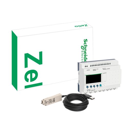 Zelio Logic komplett fejlesztői készlet, 26 I/O LCD 24 VDC (SR3B261BD + Zelio Soft 2 szoftver + programozó kábel) SR3PACK2BD
