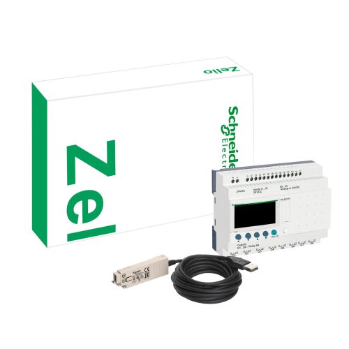 SR3PACK2FU Zelio Logic komplett fejlesztői készlet, 26 I/O LCD 230 VAC (SR3B261FU + Zelio Soft 2 szoftver + programozó kábel)