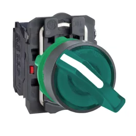   SCHNEIDER XB5AK123M5 Harmony komplett műanyag LED világító választókapcsoló, Ø22, 2 állású, 230 VAC, 1NO+1NC, zöld