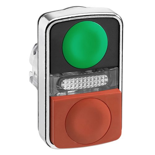ZB4BW7L3740 Harmony fém világító kettősfejű nyomógomb fej, Ø22, visszatérő, 1 zöld 1 kiálló piros nyomógomb