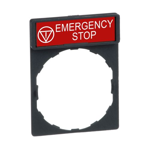 ZBY2330 Harmony címketartó 30x40 mm, Ø22 készülékekhez, 8x27 mm felirati címkével, EMERGENCY STOP