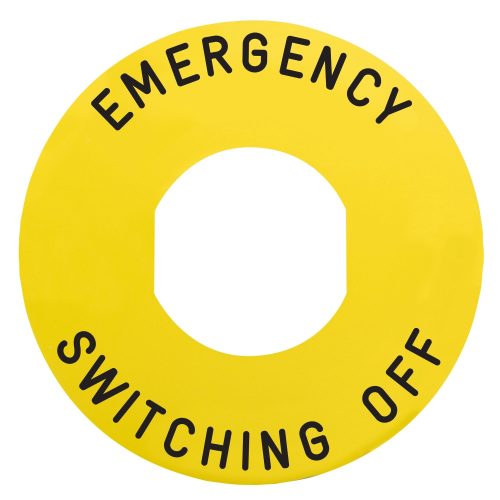 ZBY9360 Harmony sárga köralakú felirati tábla, Ø60, ZB5AW743 vészkapcsolóhoz, EMERGENCY SWITCHING OFF