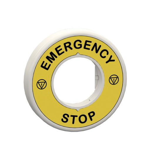 ZBY9W2B330 Harmony világító felirati körgyűrű vészleállítóhoz, piros, 24VAC/DC, vészleállító logóval, "EMERGENCY STOP"