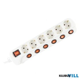   NVK 06K-3/WH/1,5 Aljzatonként kapcsolós 6-os elosztó, 3m, fehér