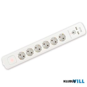   NVT 06K USB/WH Túlfeszültség védett elosztó, 6 aljzat, USB