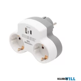   TPF2USBC USBC hálózati töltő, 2.1A, max. 3680 W, 2 db földelt hálózati aljzat gyermekvédő zsaluval