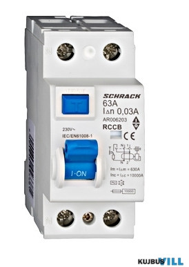 SCHRACK AR006203 Hibaáram kapcsoló AMPARO 10kA 63A, 2 pólusú, 30mA, AC