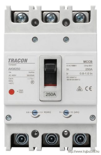 TRACON AKM2-250 Kompakt megszakító 3P,250A,Ir=(0,8-1,0)In,400/415V, 50/60Hz, Icu=36kA, Ics=25kA