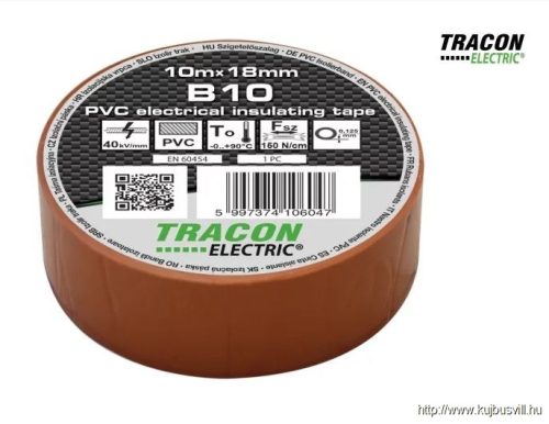 TRACON B10 Szigetelőszalag, barna 10m×18mm, PVC, 0-90°C, 40kV/mm