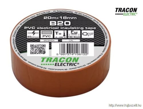 TRACON B20 Szigetelőszalag, barna 20m×18mm, PVC, 0-90°C, 40kV/mm