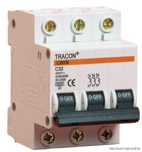 TRACON B60-25-3 Kismegszakító, 3 pólus, B karakterisztika 25A, 6kA