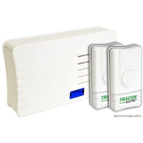   TRACON BELLW2-2V1 Vezeték nélküli csengő, téglalap alakú, 2 adó, 1 vevő 3×AA, 1×CR2032, IP44, 100m, 10 music