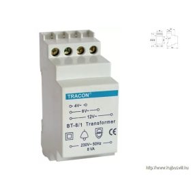   TRACON BT-8/1 Biztonsági (csengő) transzformátor 230V / 4-8-12V AC, max.8 VA