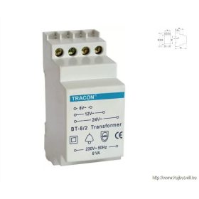   TRACON BT-8/2 Biztonsági (csengő) transzformátor 230V / 8-12-24V AC, max.8 VA