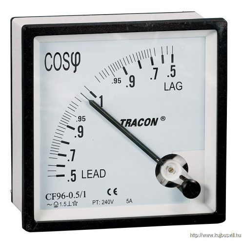 CF72-0,5/1 Teljesítménytényező mérő, egyfázisú 72×72mm, 240V AC, 0,5