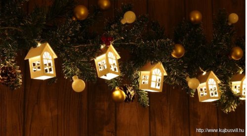 CHRSTHWW10WW LED karácsonyi lánc, házikó, fehér, fa, elemes X22058