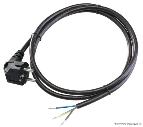 DVK3X1.0 Csatlakozódugó kábellel, fekete 3×1,0mm2, 2m, 16A, 250VAC, H05VV-F,3680W(DUAL Schuko/French)